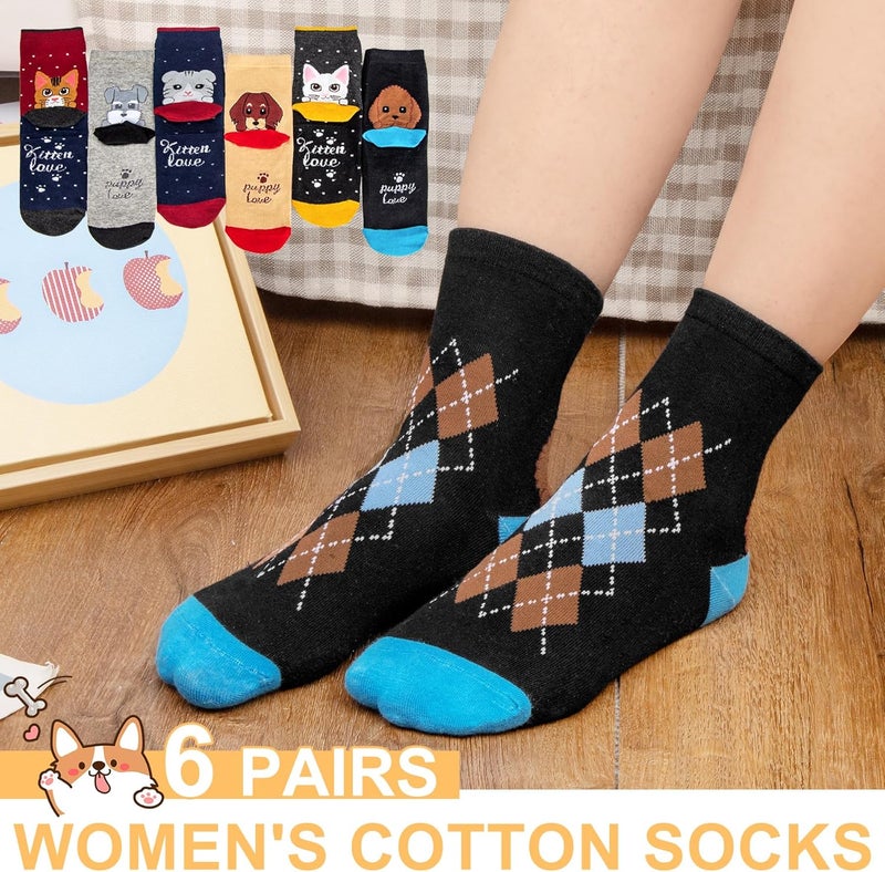 Socksfad Store 5-6 Pairs Women's Cute Cat Socks Gifts, Funny Novelty Animal Print Crew Cotton Socks Christmas Gifts for Women Girls - Image 2